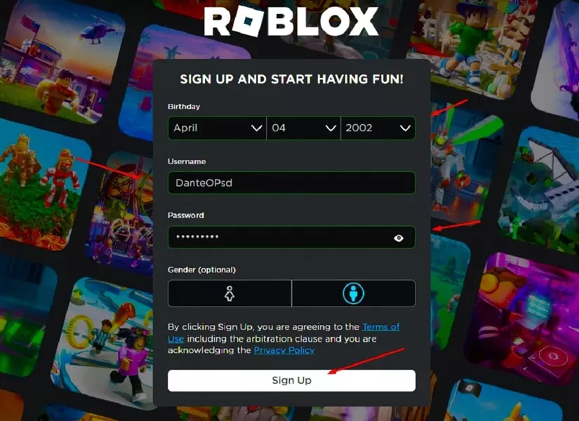 Sign Up Roblox